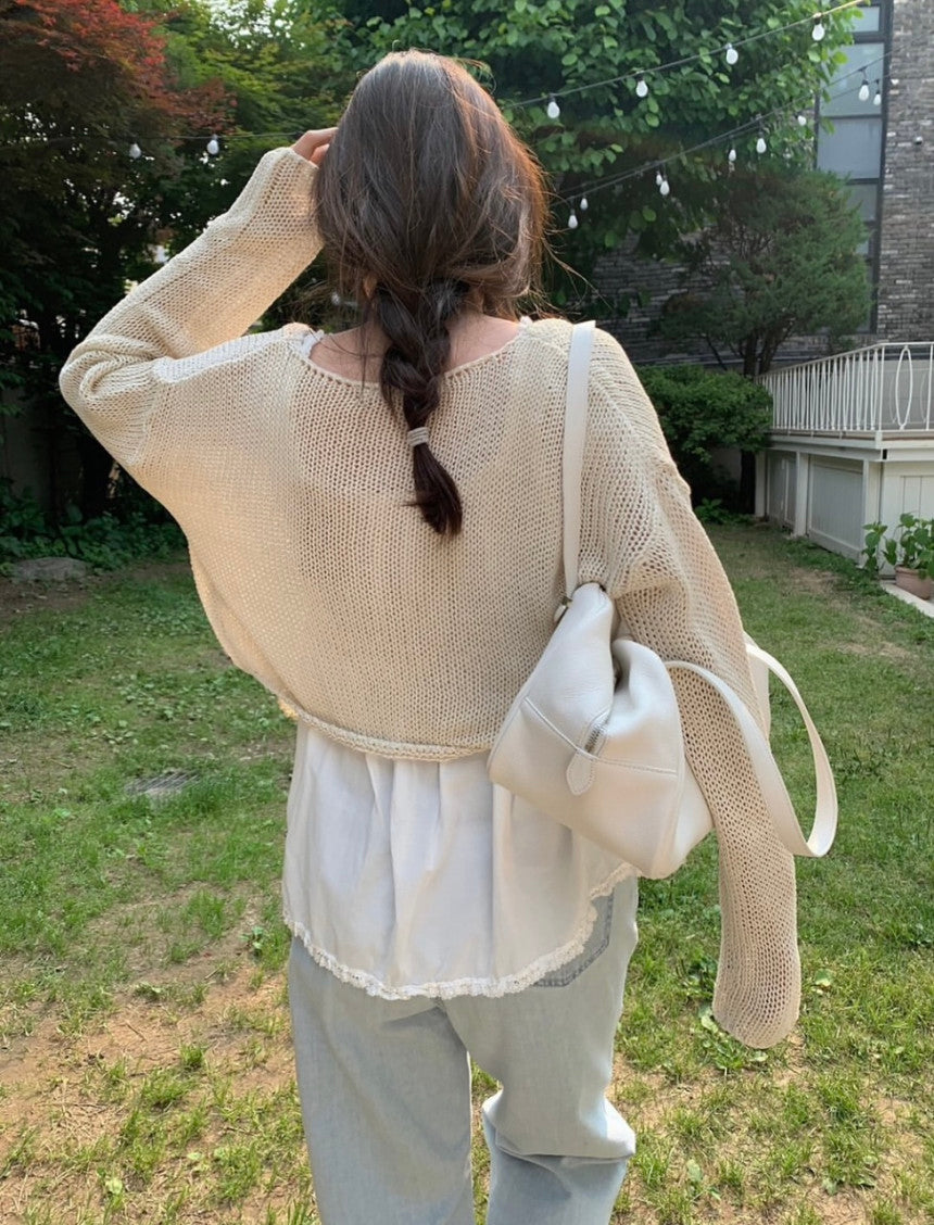 Net linen cardigan-3col