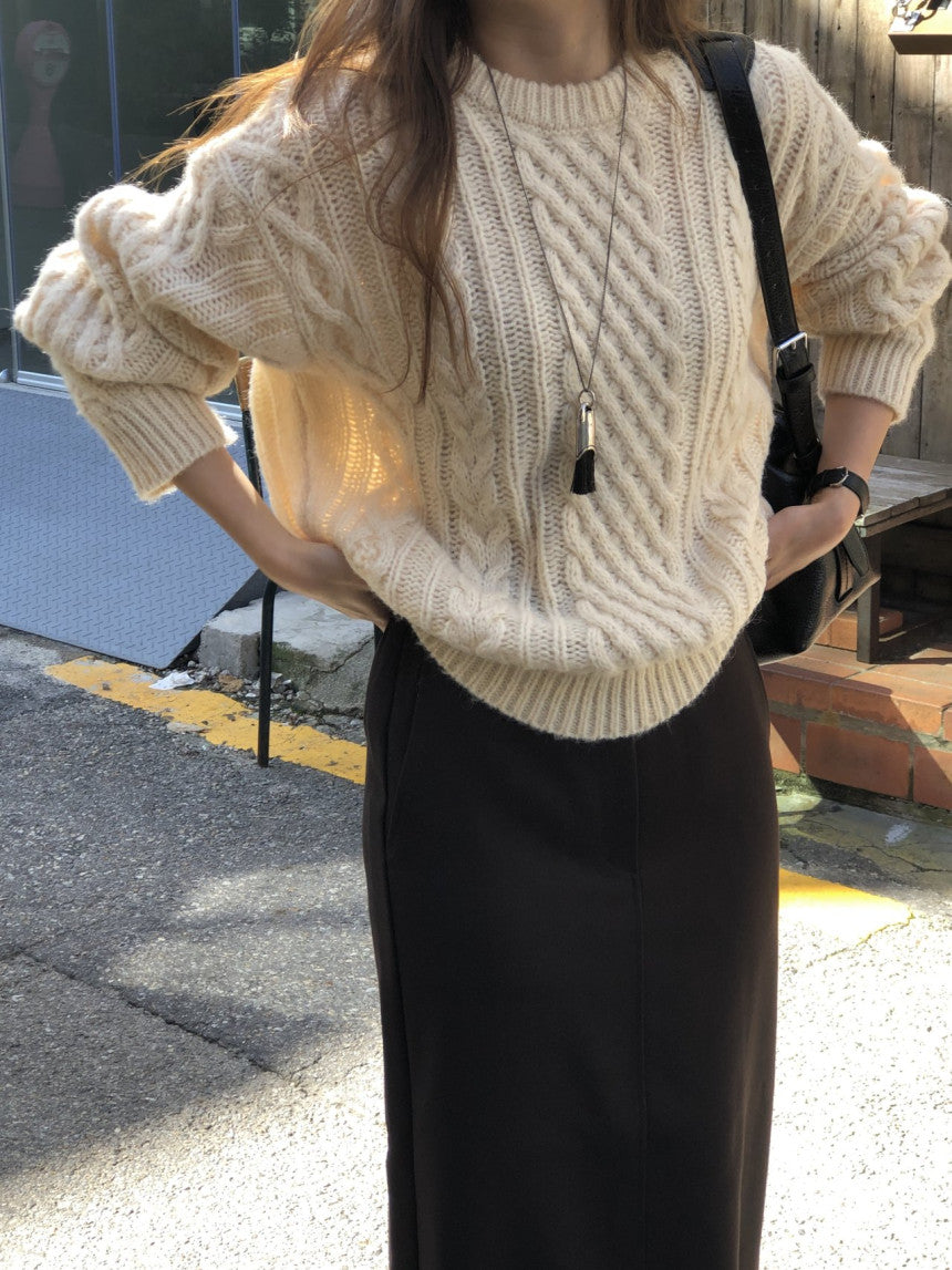 French alpaca cable round knit-3col