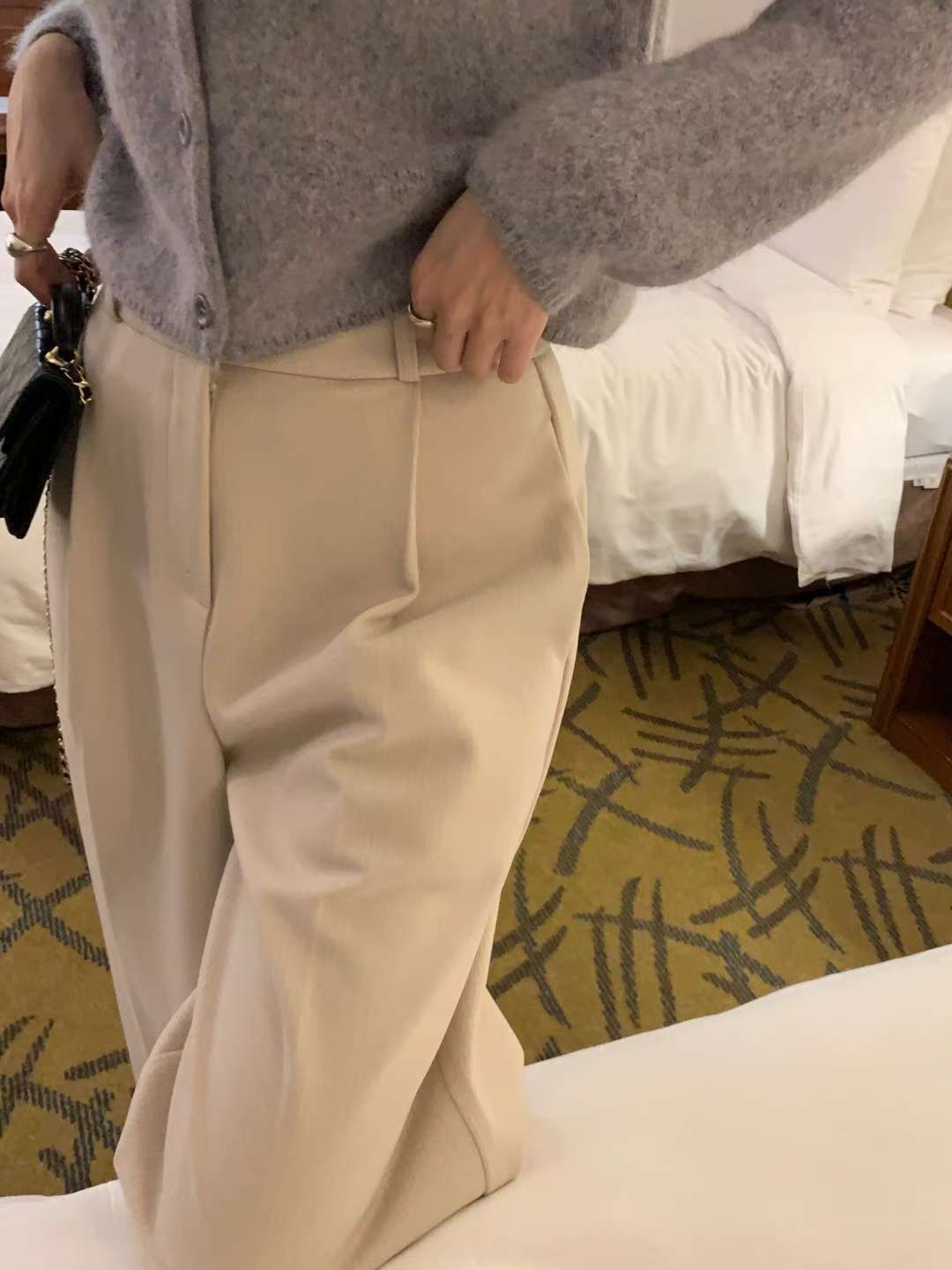 Herringbone gimo wide slacks-2col/ショート丈あり