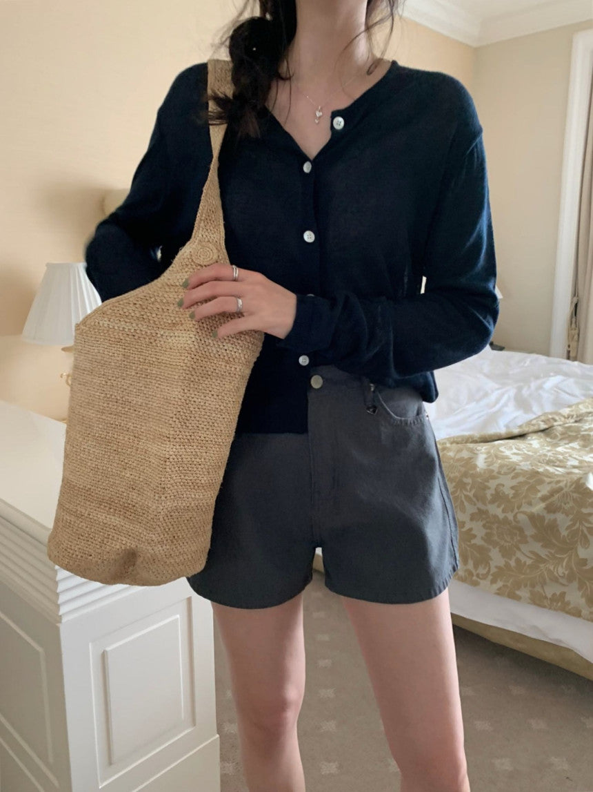 linen round cardigan-5col