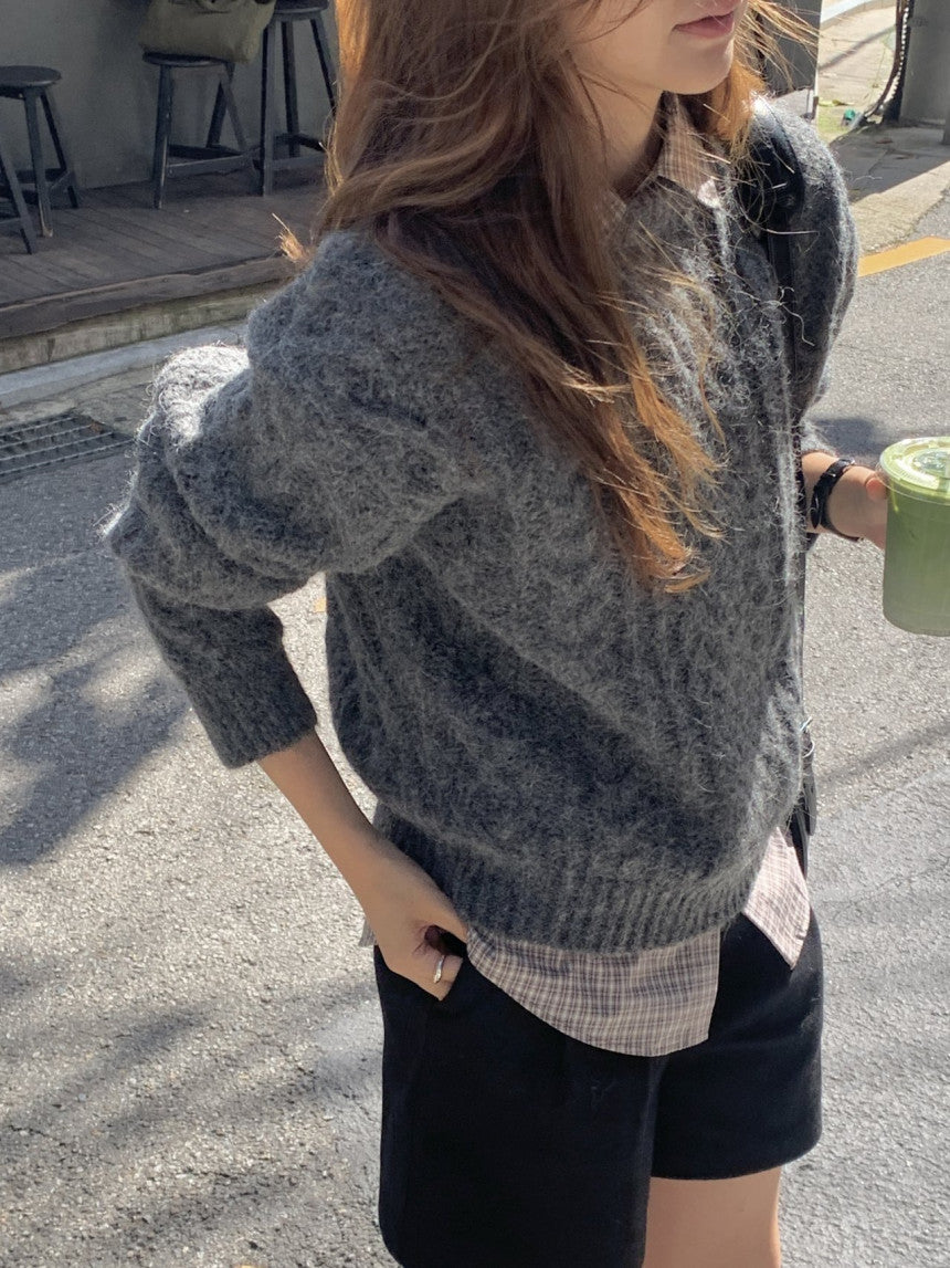 French alpaca cable round knit-3col