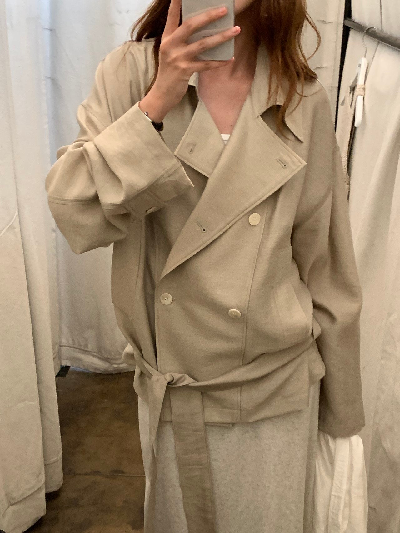 Michel soft short trench jacket-2col