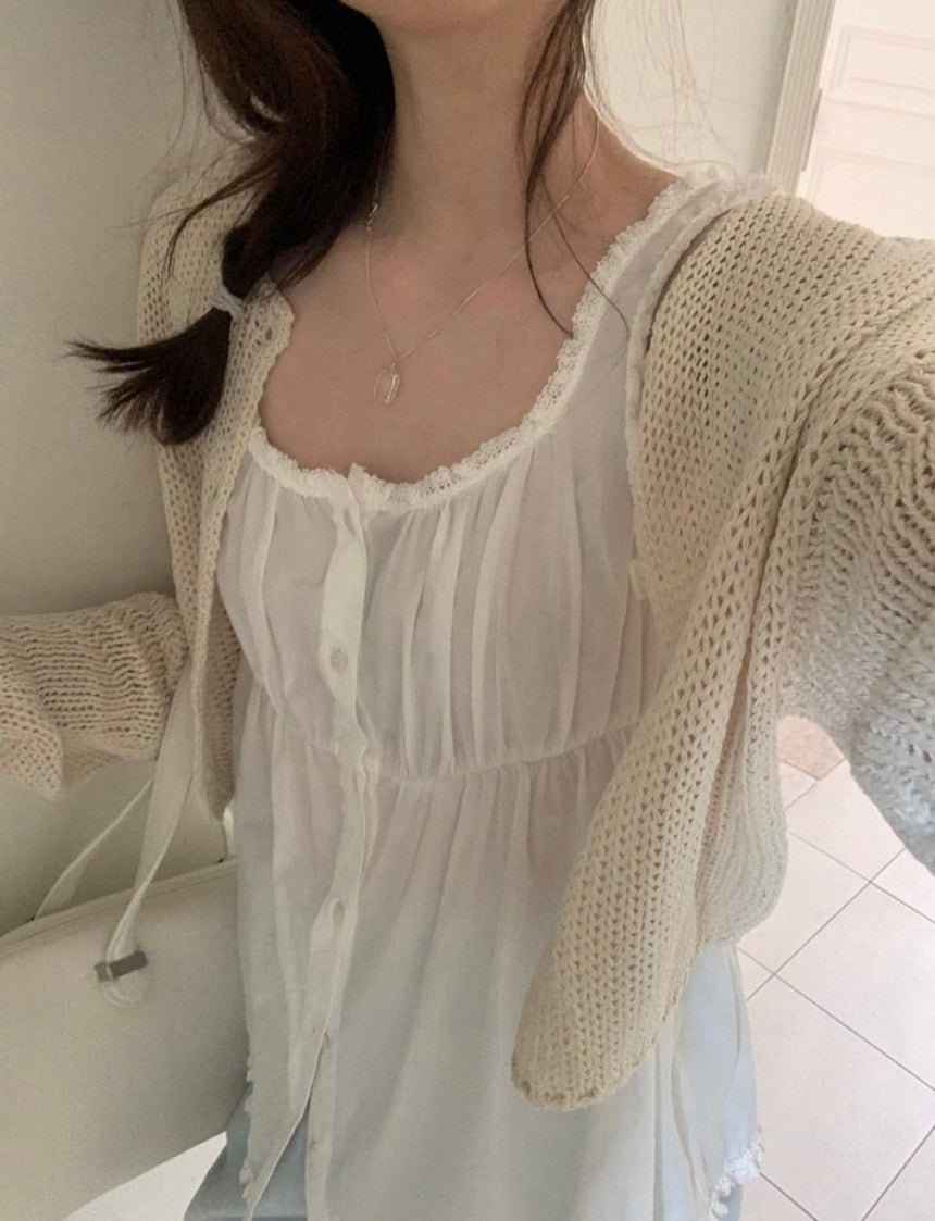 Net linen cardigan-3col