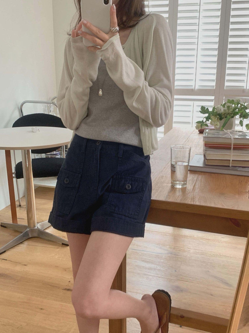 Oxford half pants-2col