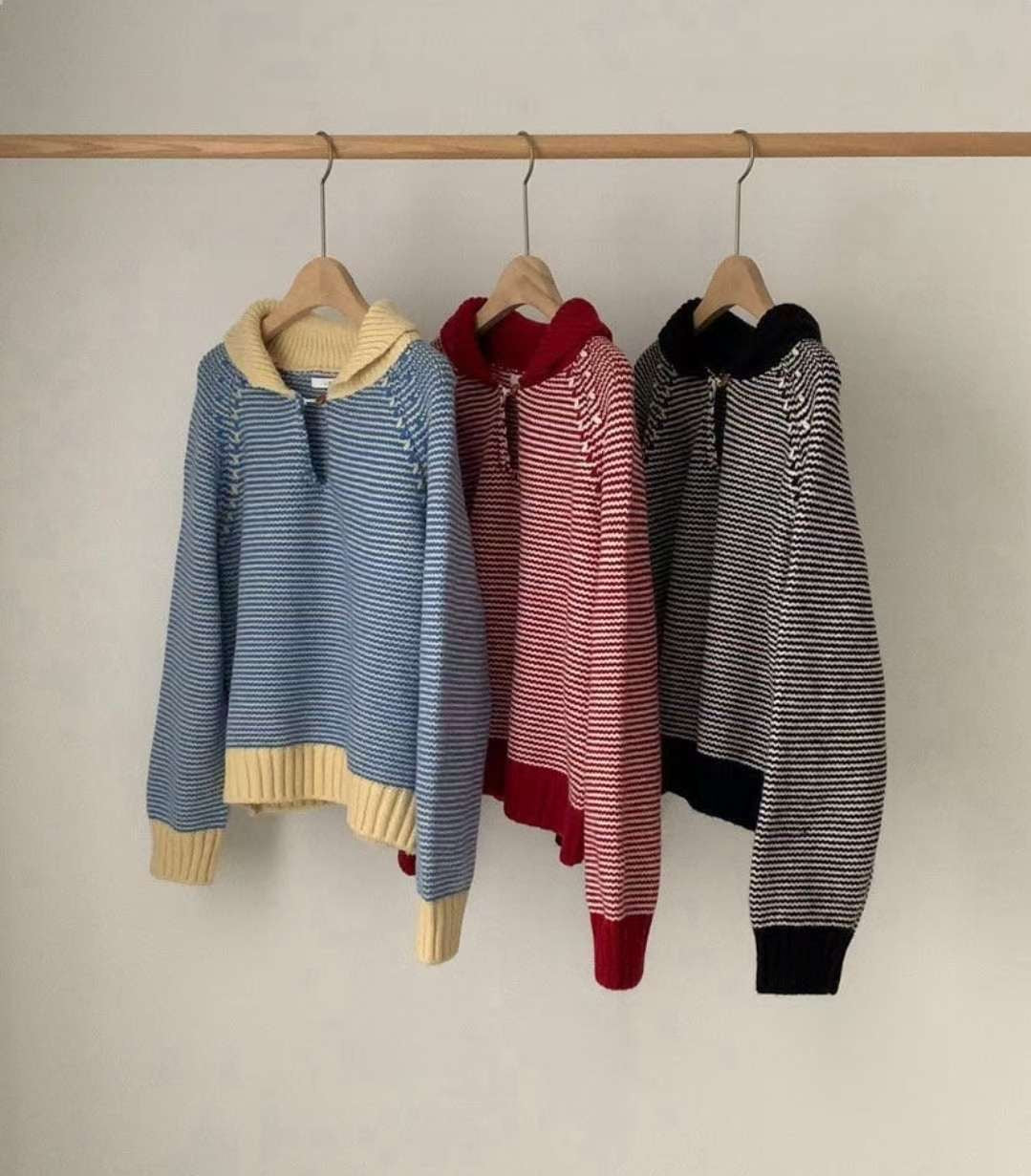 Stripe button knit-3col