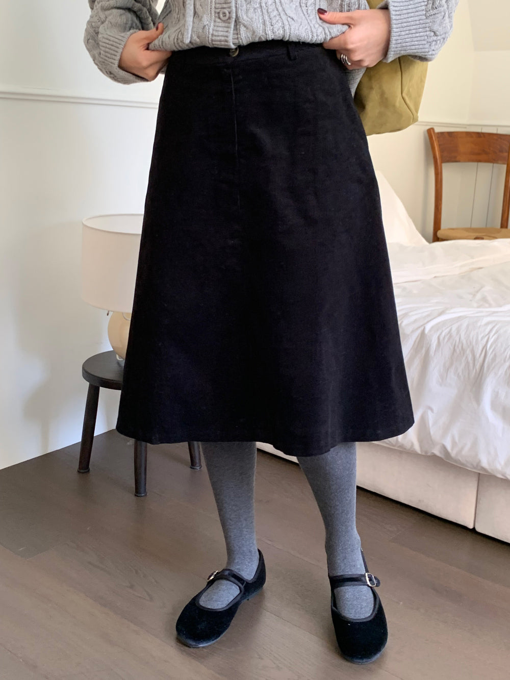 Sage corduroy skirt-2col