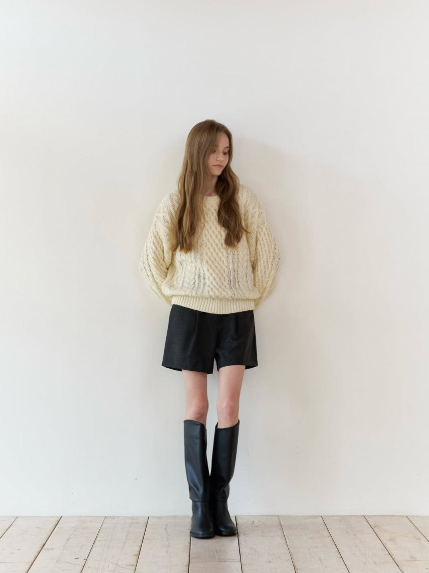 French alpaca cable round knit-3col