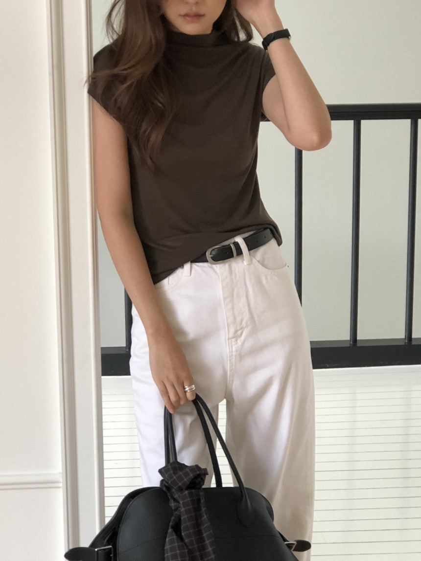 Mock neck wool tencel drop shoulder T-4col