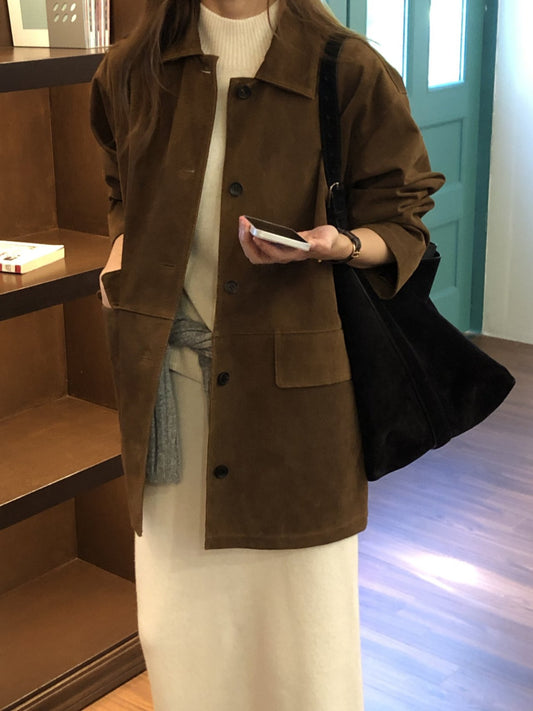 Louise pig leather suede half jacket-2col