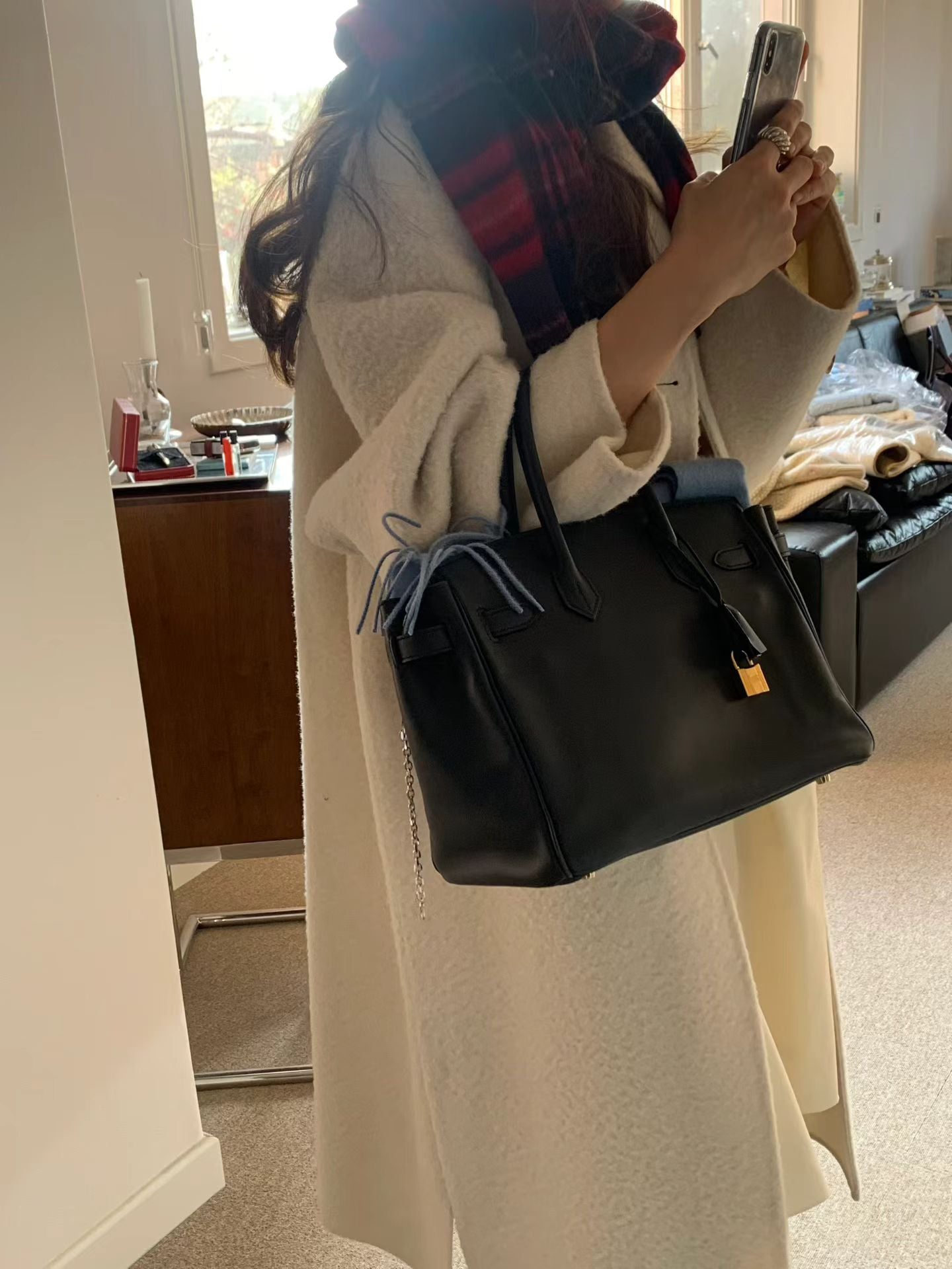 Ounce check wool muffler-3col