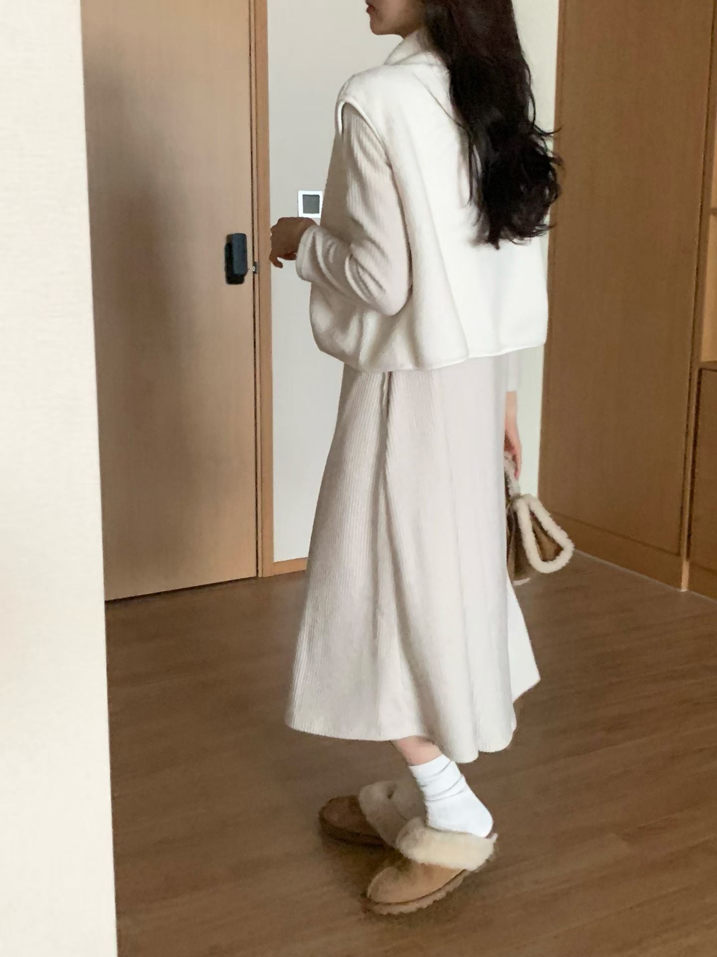 Bear fleece vest zip up-2col