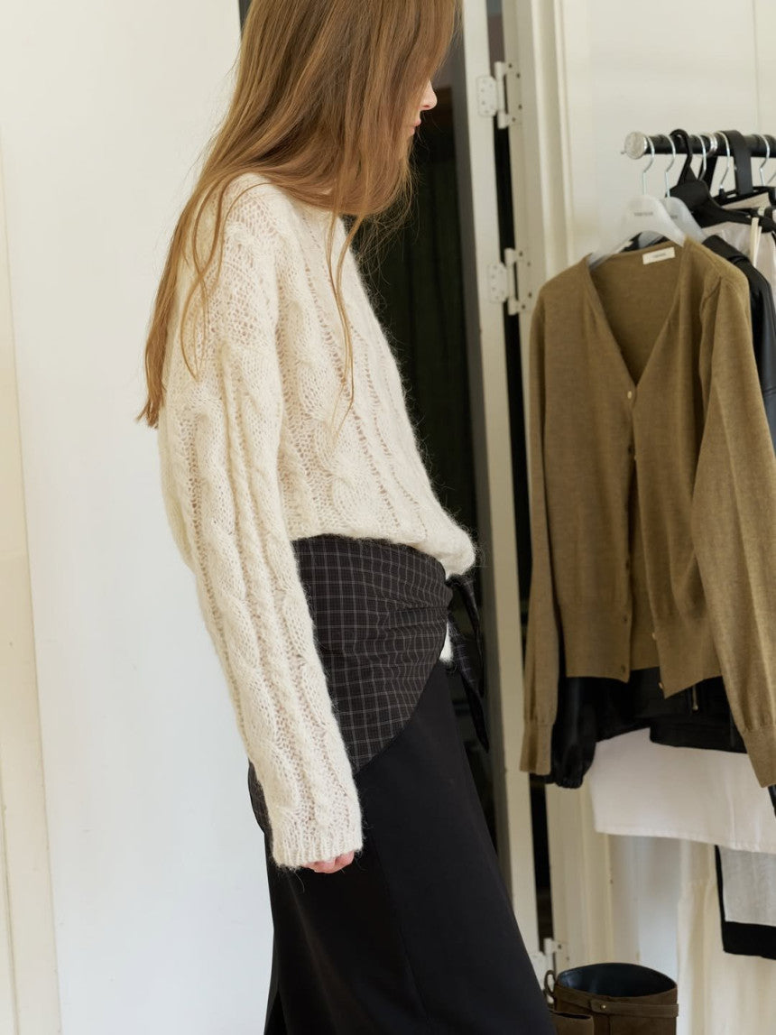 Collie alpaca cable boat neck knit-2col