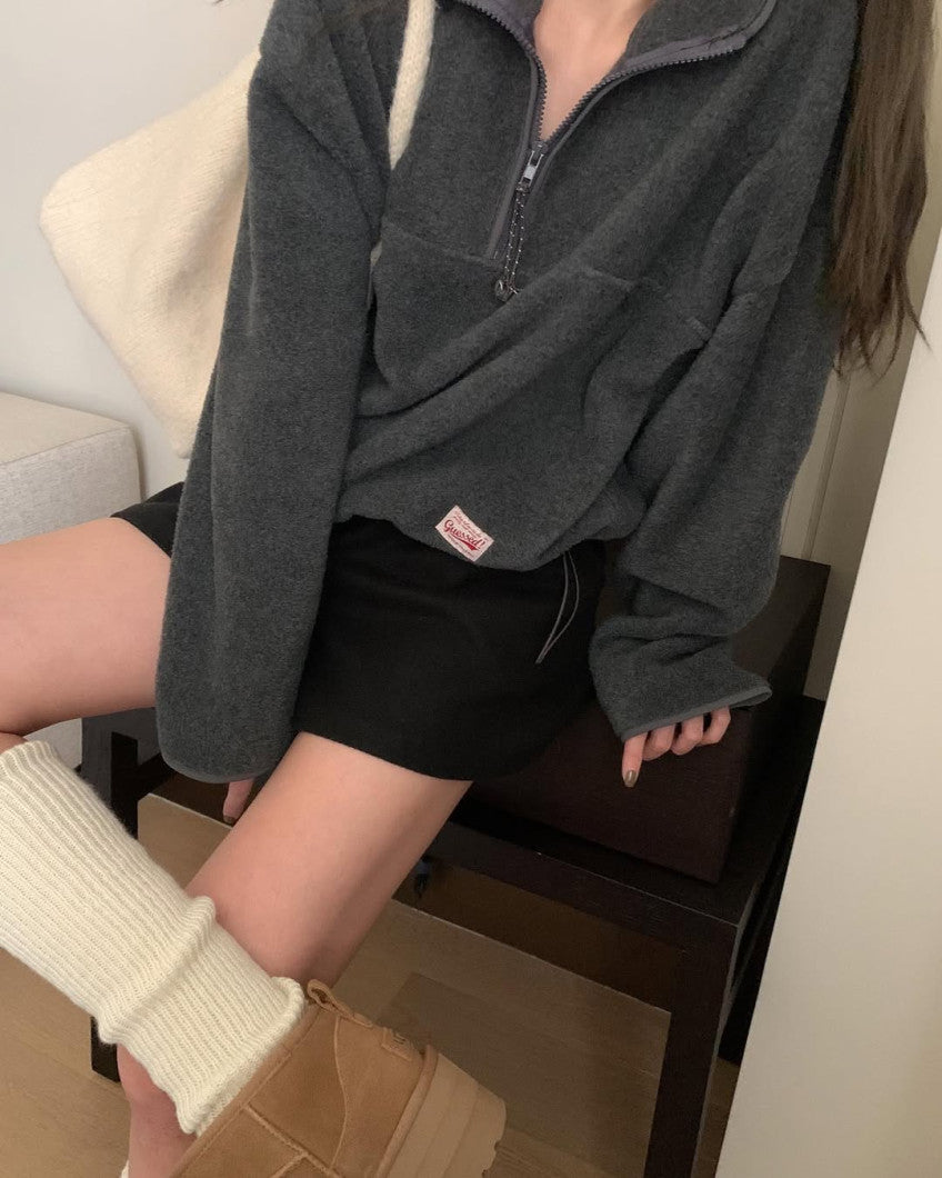every fleece half zip up-5col