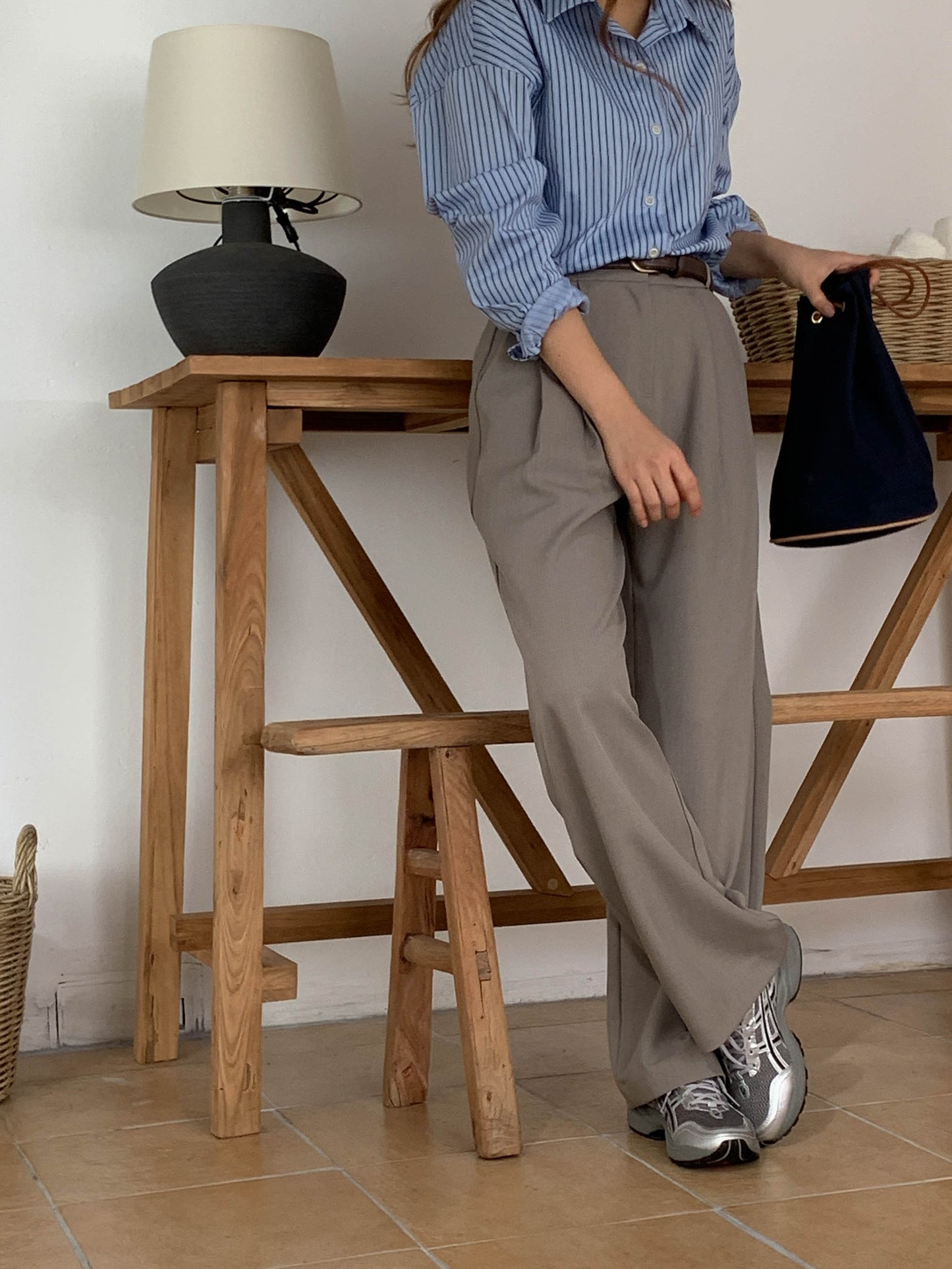 Fw two-pin tuck wide slacks-5colショート丈あり