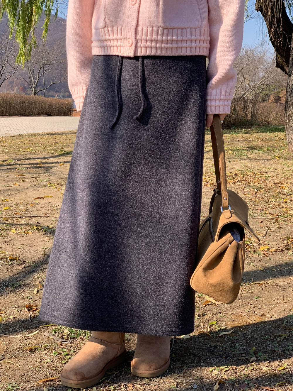 wool maxi skirt-3col