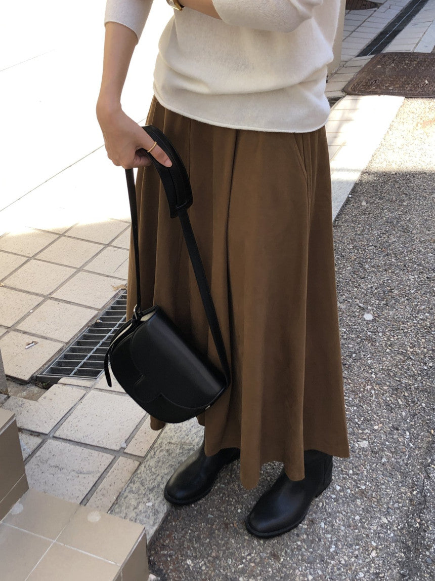 Rouelle suede flare skirt-2col