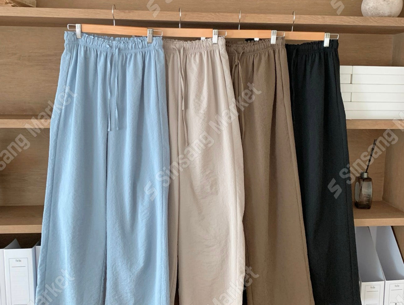 wavy s.t wide banding pants-4col