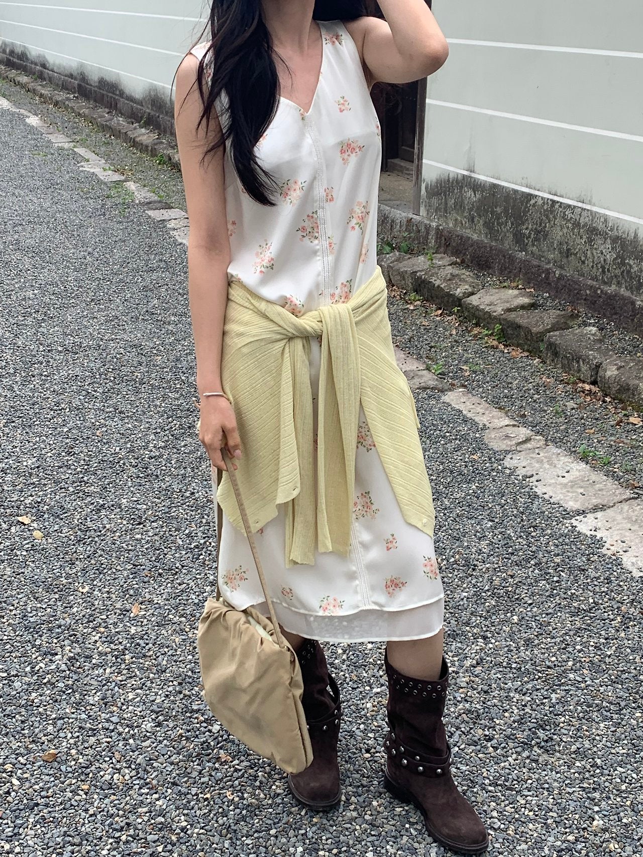 Rosy flower midi layered onepiece