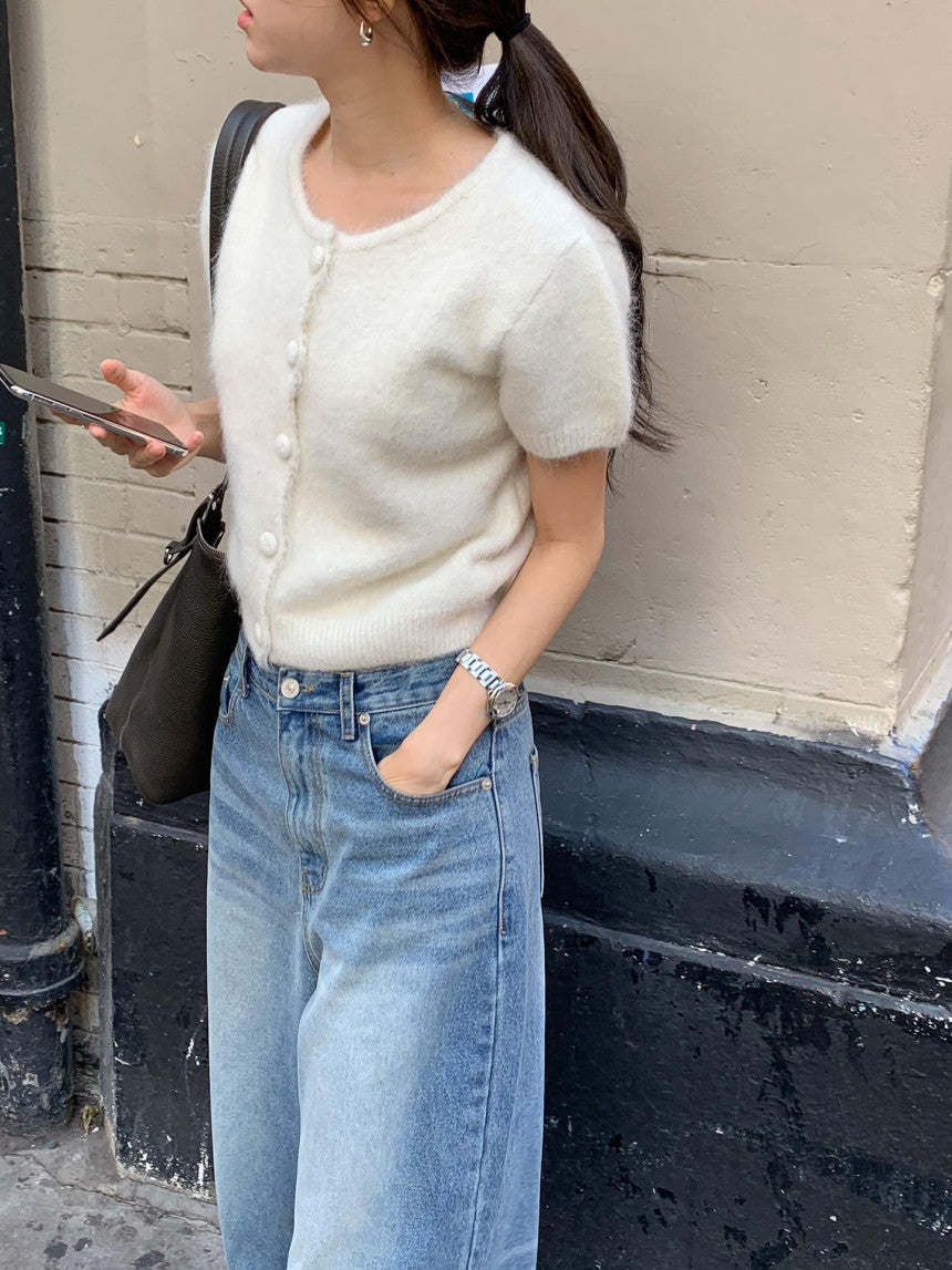 Want alpaca half cardigan-4col