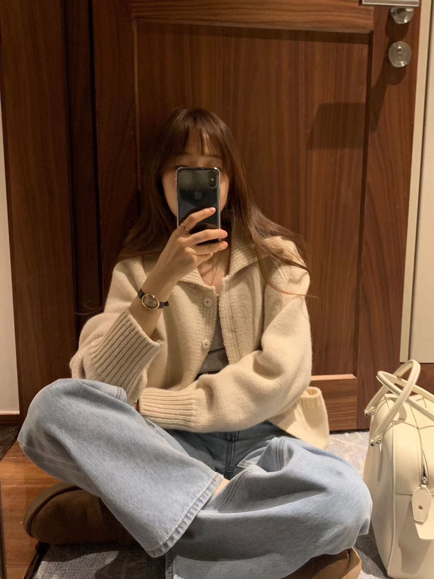 Ounce bailey collar knit cardigan-2col