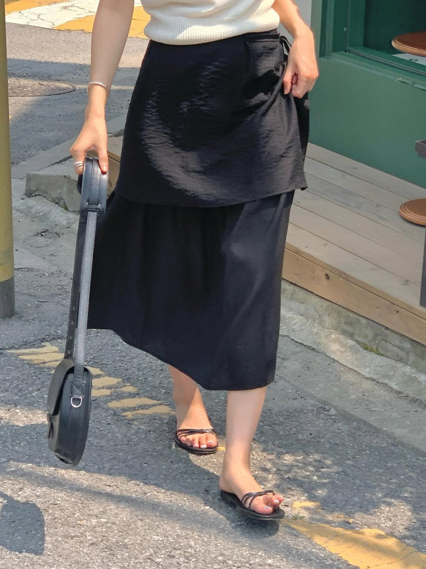 Butter rayered wrap skirt-3col