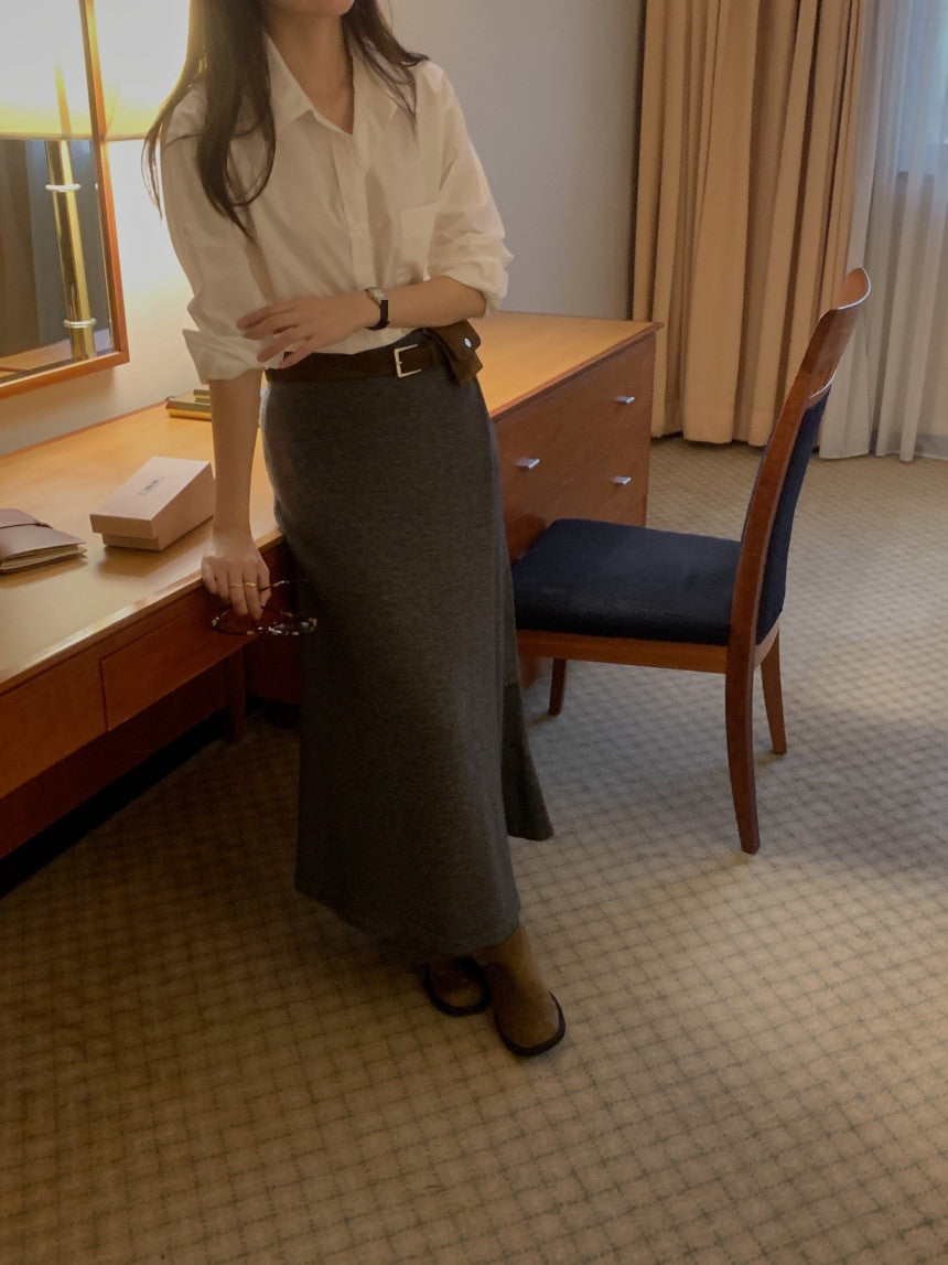 black即納 wool wrap skirt-3col