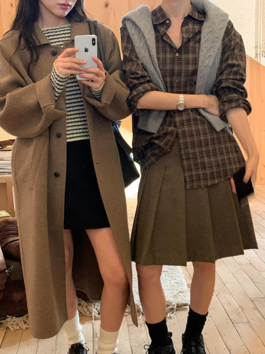 Maron check shirt-2col