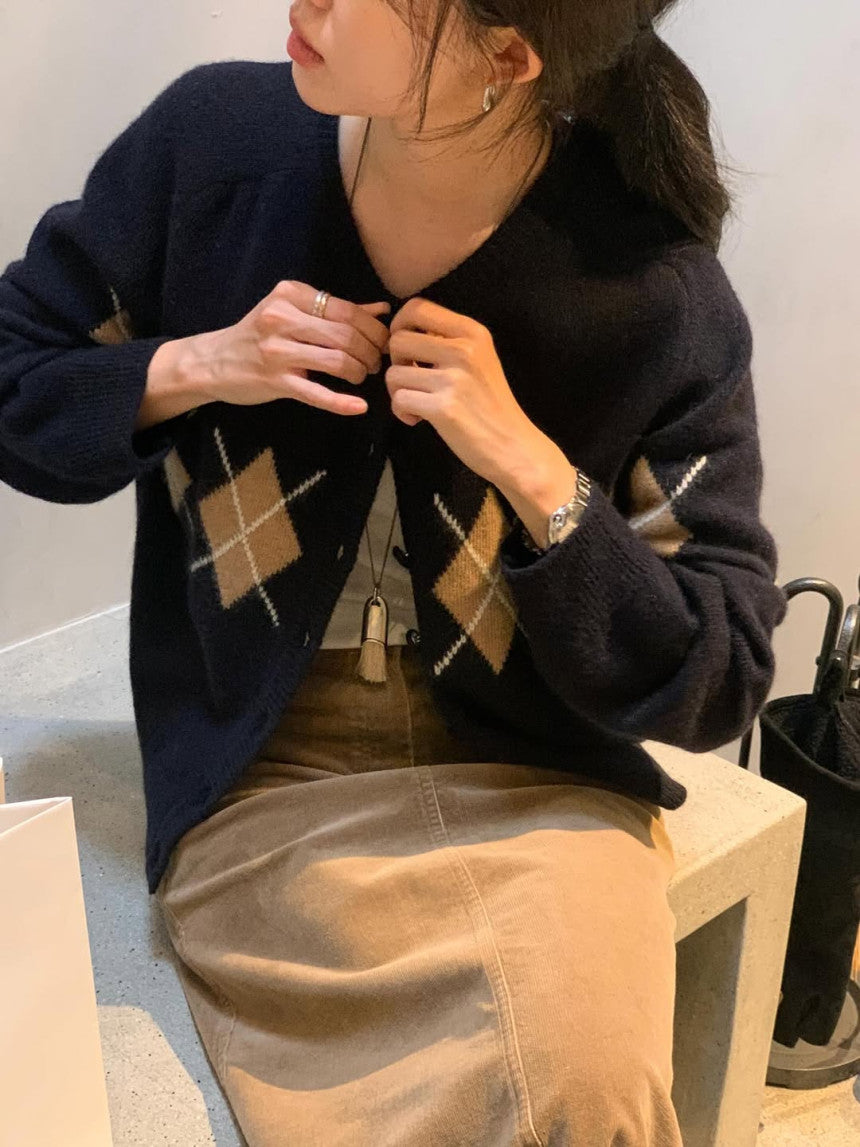 Argyle cardigan-3col