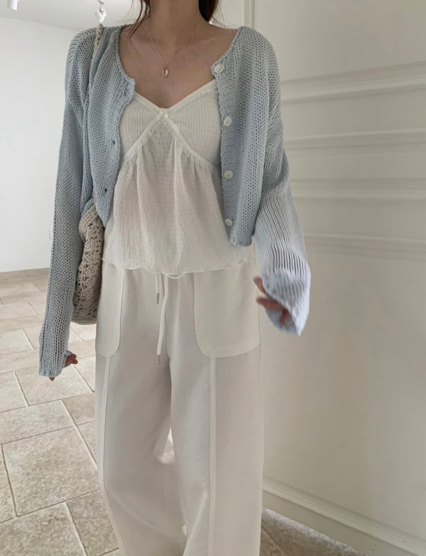 Net linen cardigan-3col