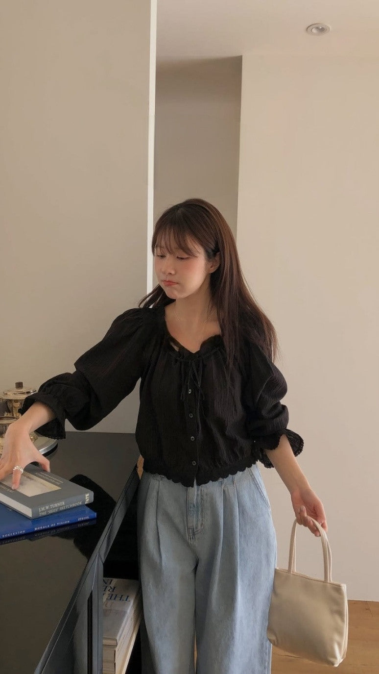 pleated denim/ショート丈あり