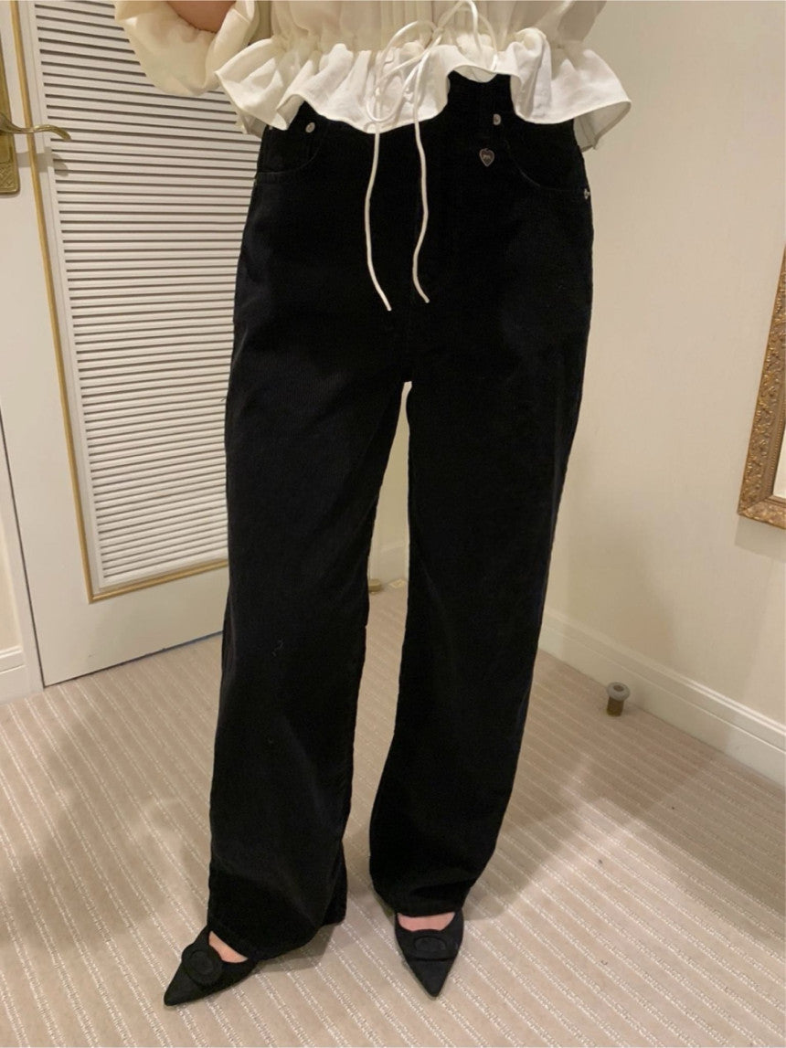 black corduroy pants/ショート丈あり