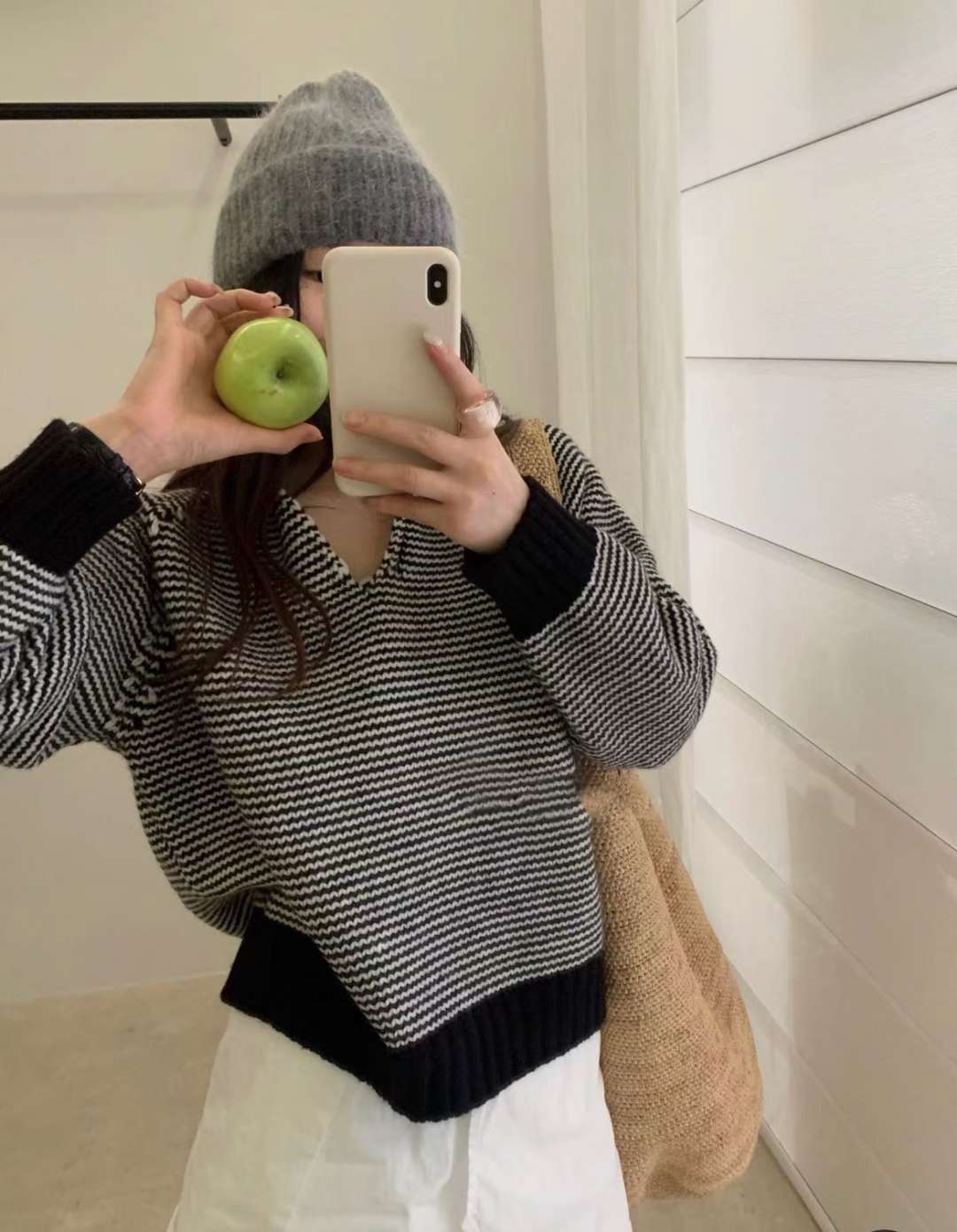 Stripe button knit-3col