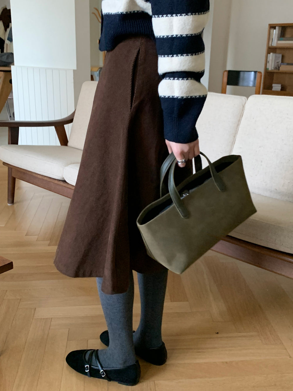 Sage corduroy skirt-2col