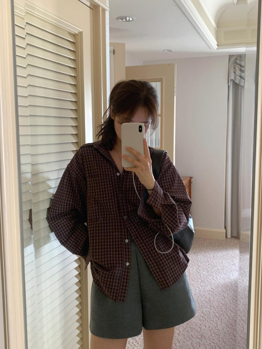 liter mocha check shirt-2col