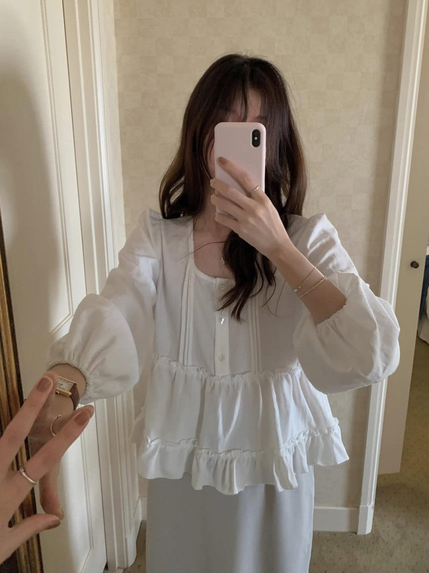 Cake pin tuck blouse-2col