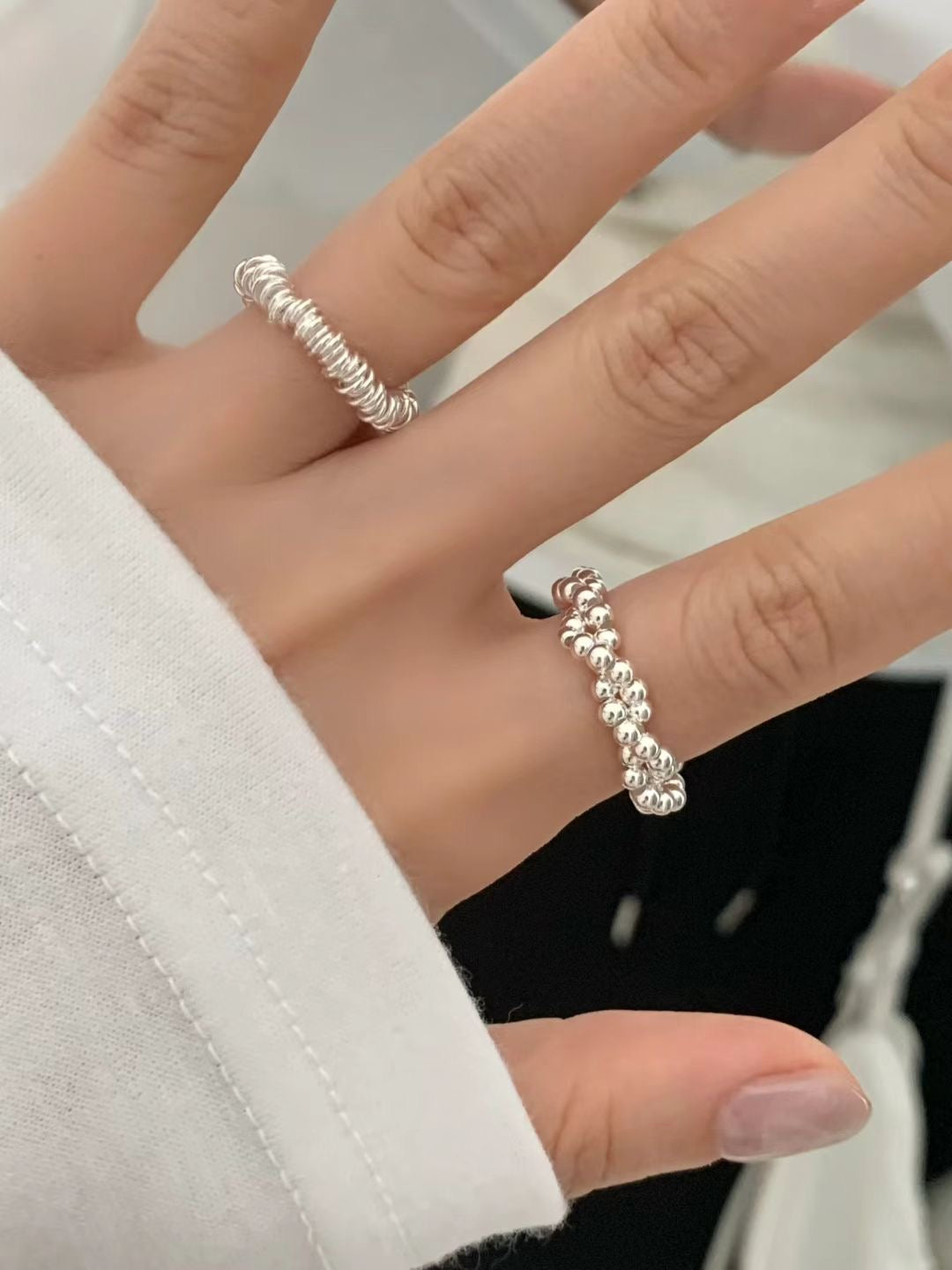 Silver ball twisted ring