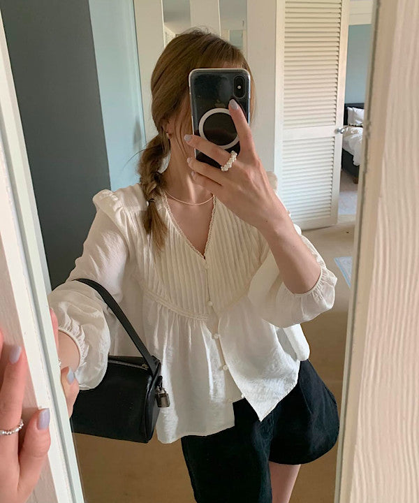 Bay pintuck blouse-2col