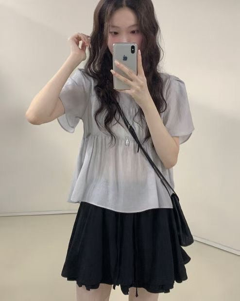 Any shirring half blouse-6col