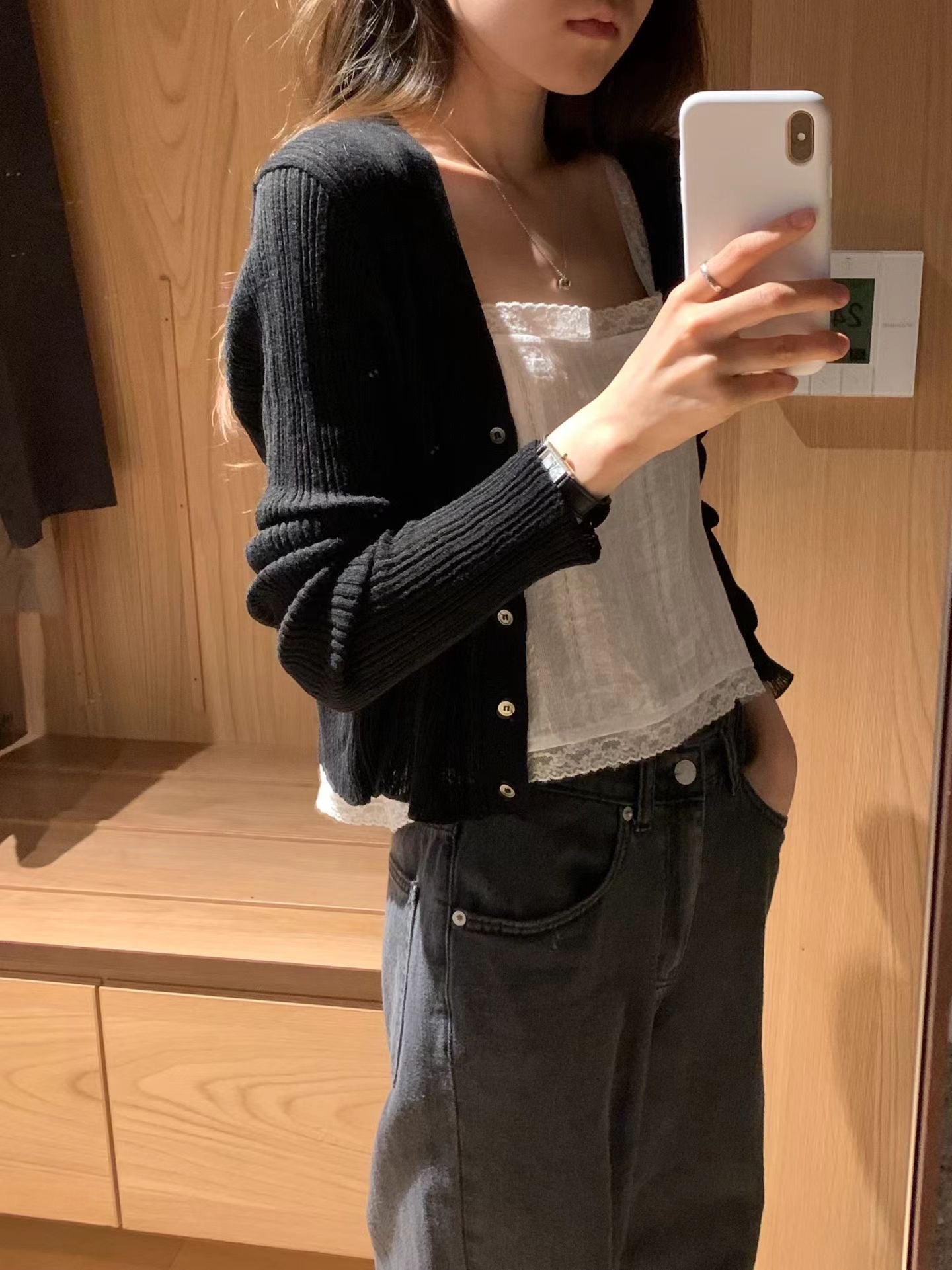 Ounce ecru rib v cardigan-3col