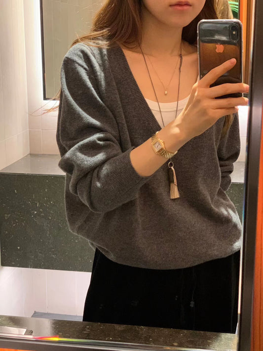 Ounce lage deep V-neck knit-3col