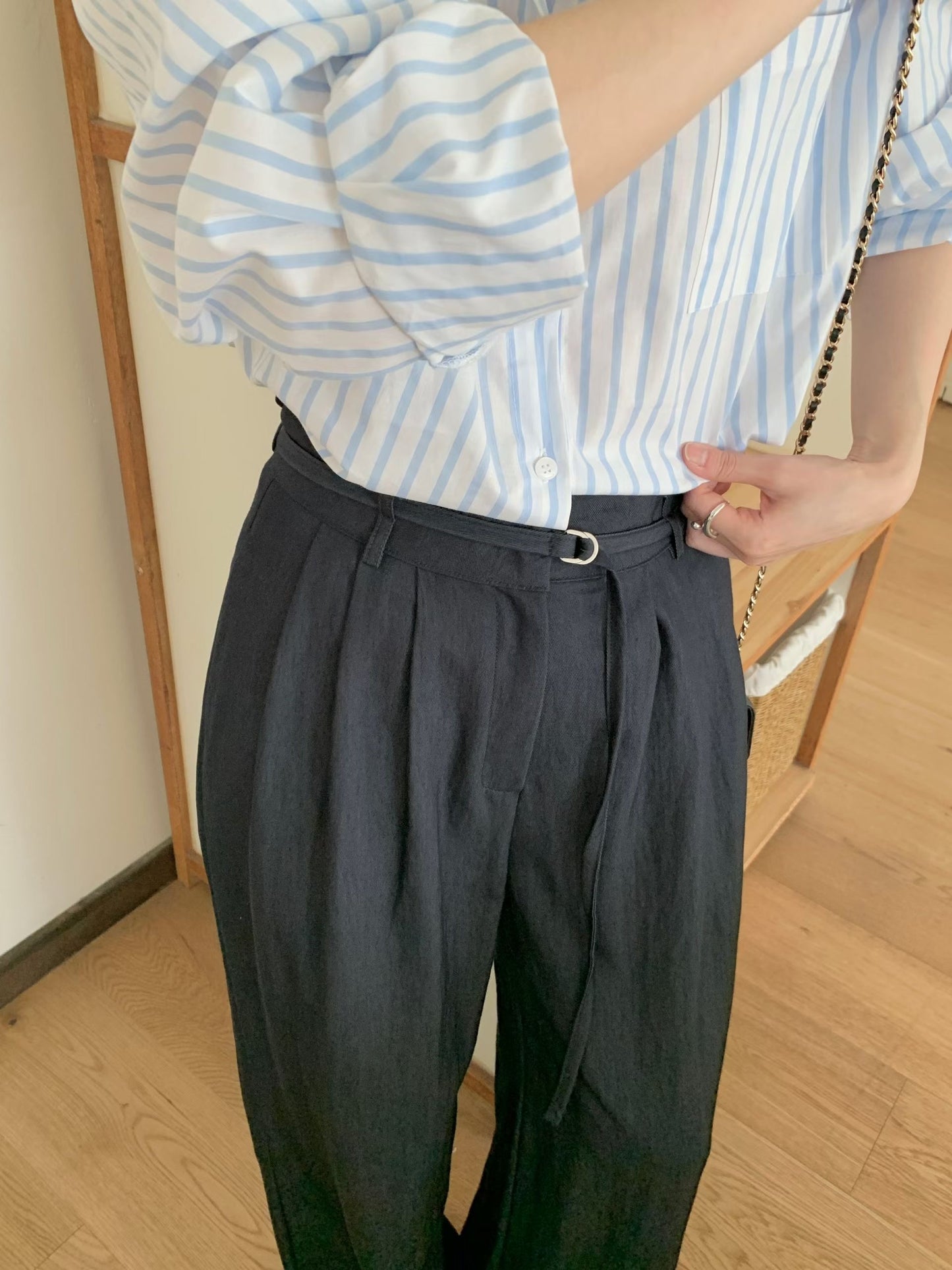 d-ring three pintuck wide pants-2col/ショート丈あり