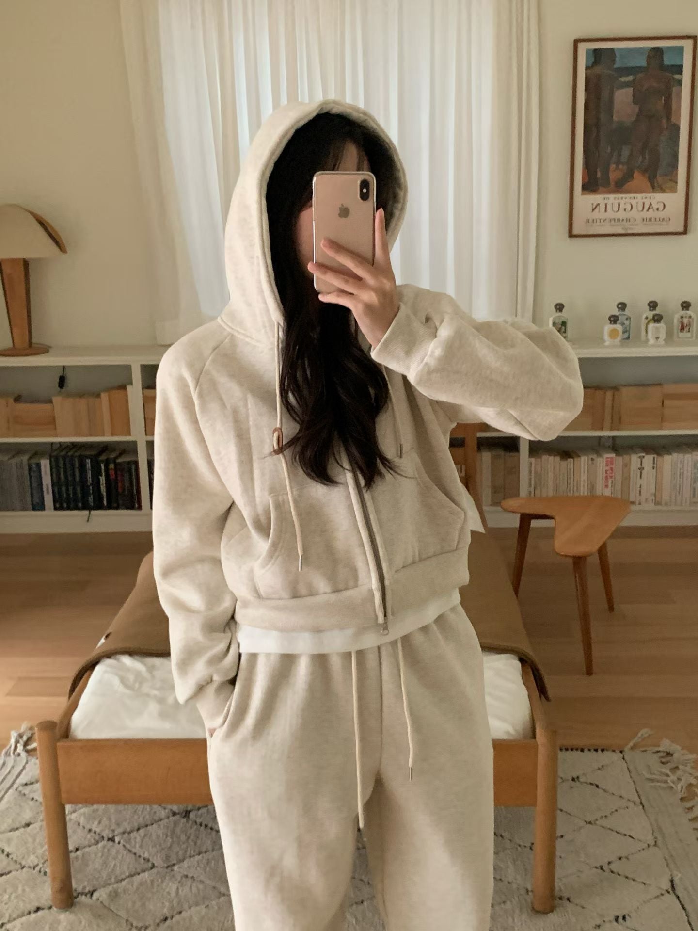 slow gimo joggerpants&hood zip up-4col