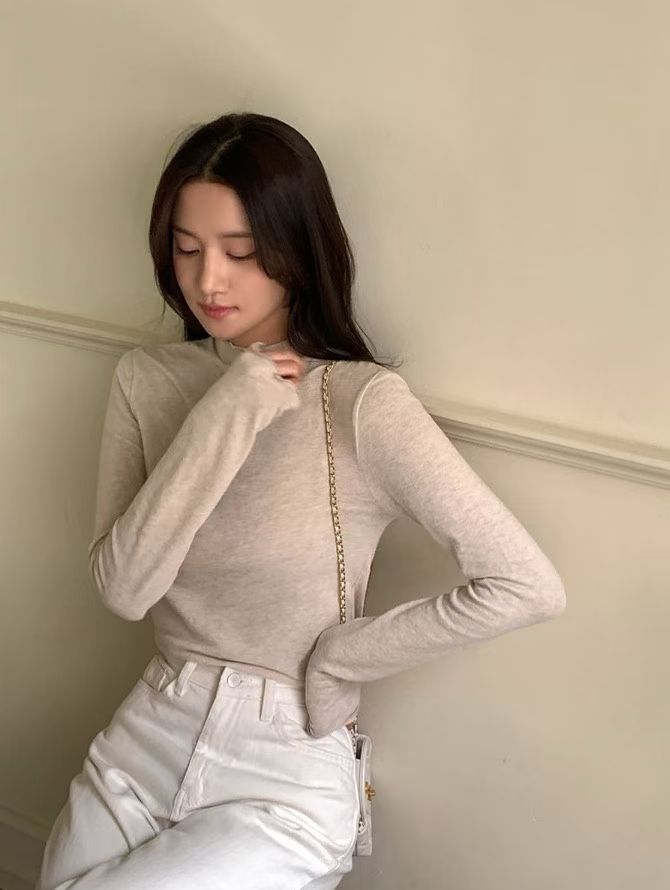 Rose angora half high neck T-5col