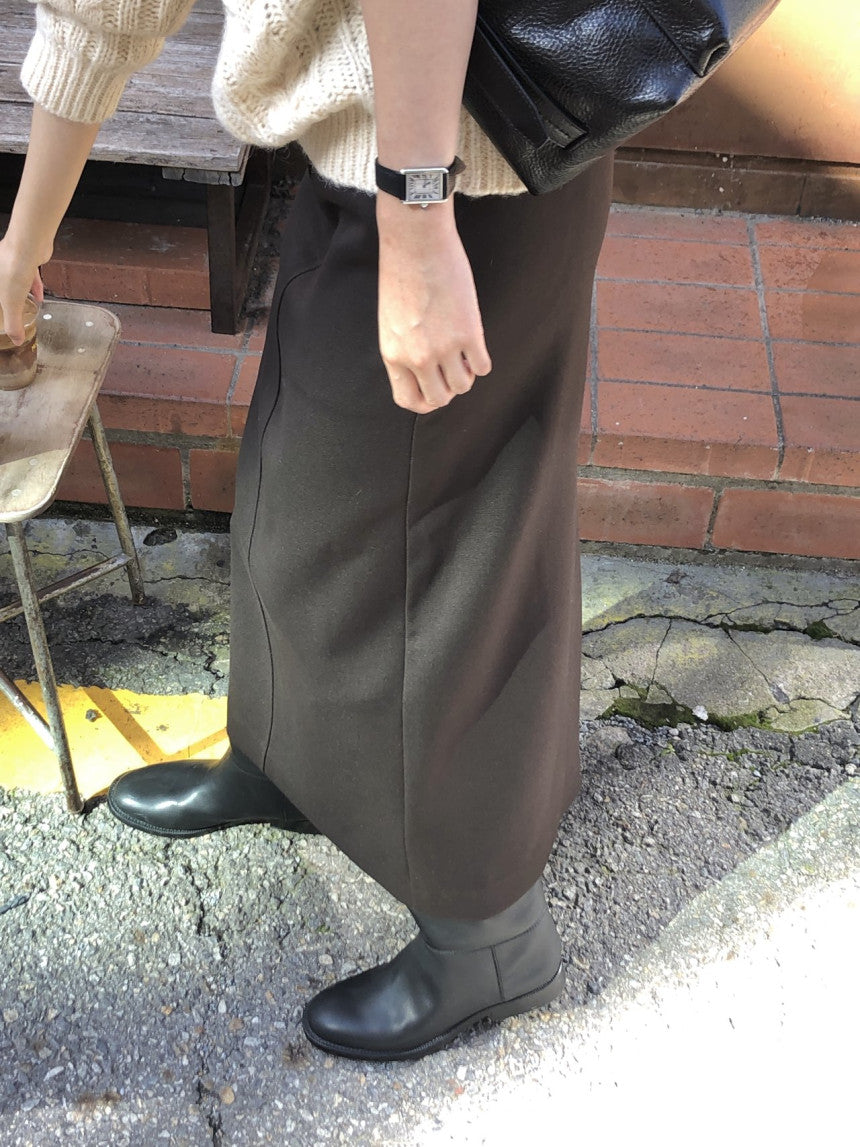 Rumi back banding wool midi skirt-2col