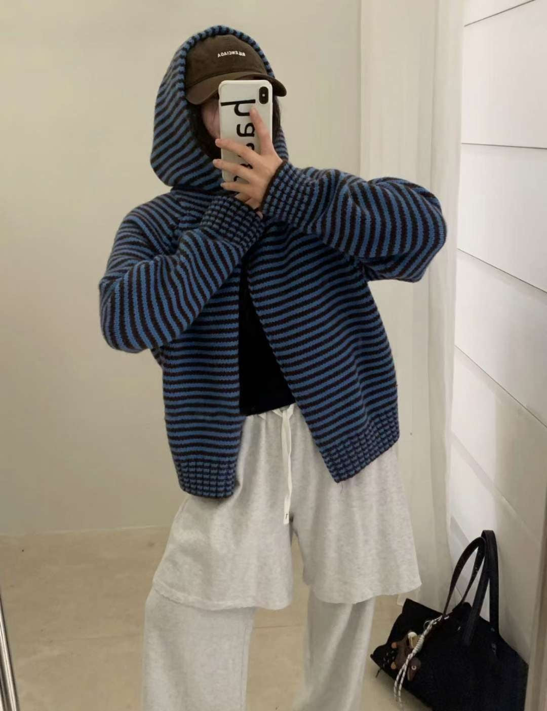 Stripe hood zip up-3col
