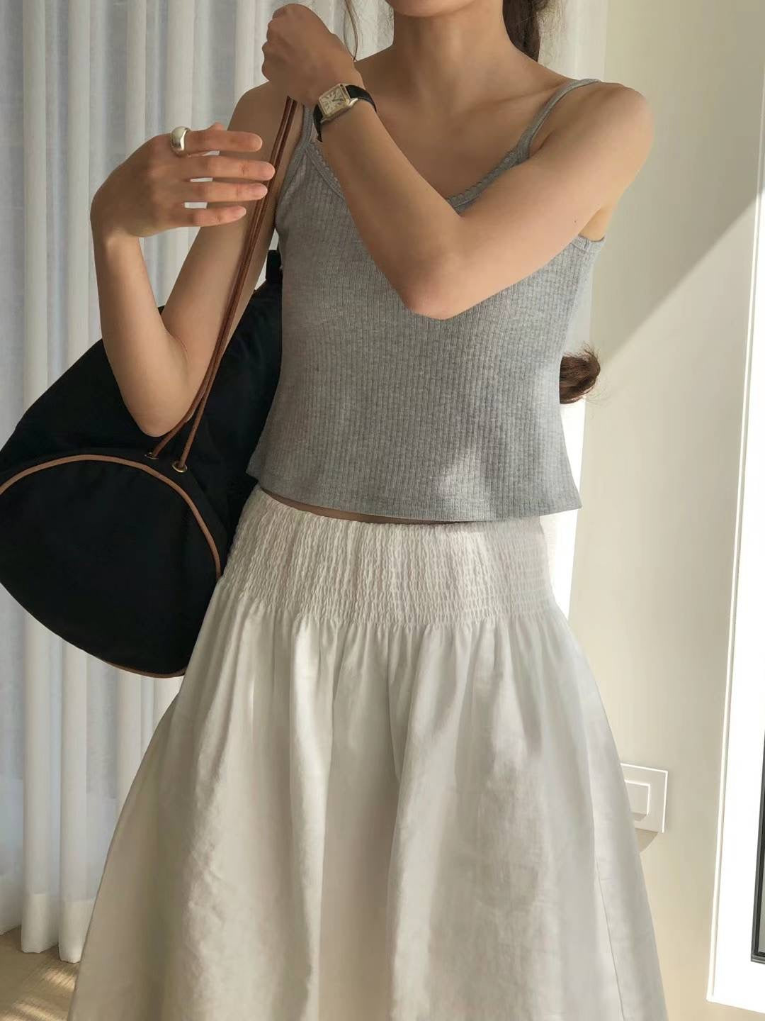 *Sale gray即納 Ounce stitch crop sleeveless-3col