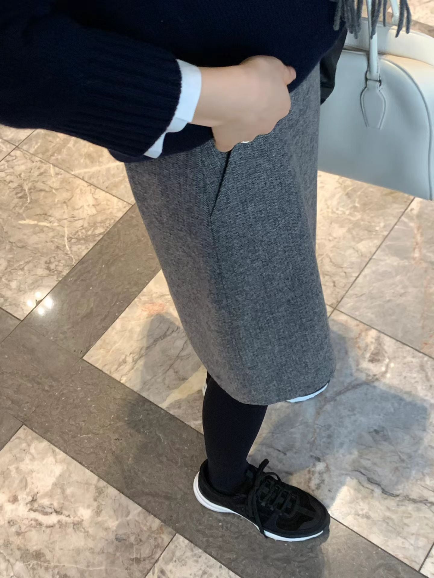 Ounce classic herringbone wool midi skirt-2col