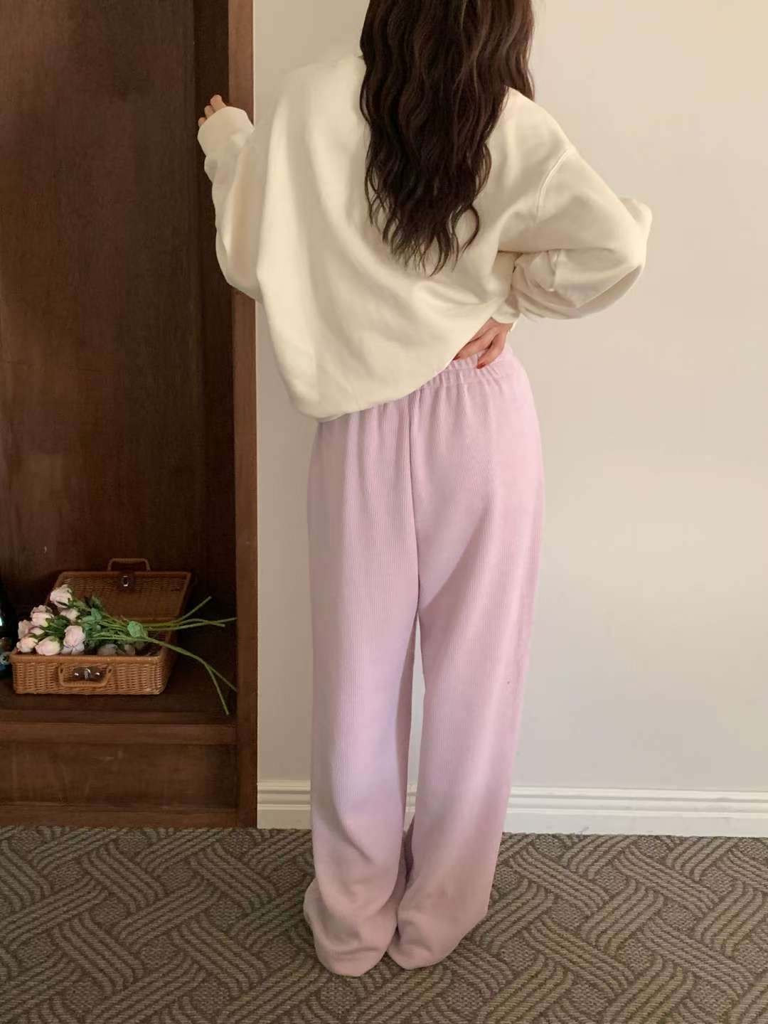 knit wide banding pants-4col