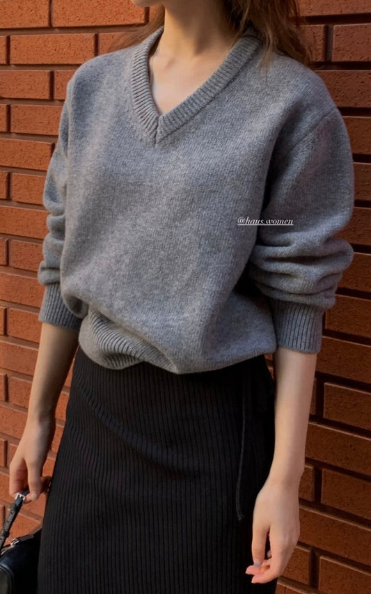 Haus geelong wool v-neck knit-3col