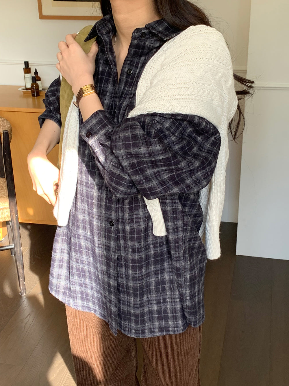 tan check gimo shirt-3col